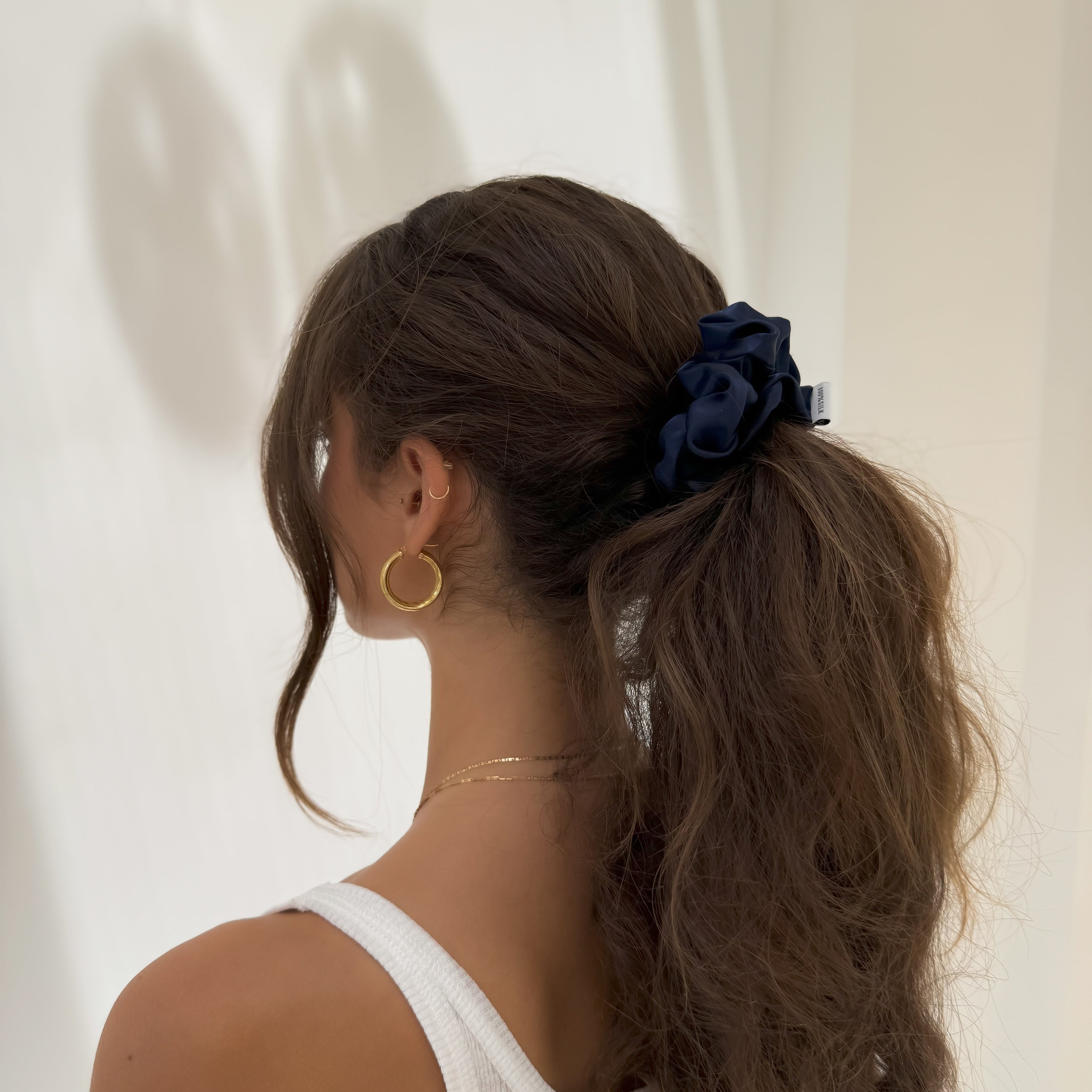 Organic Premium Silk Scrunchie - Midnight Blue