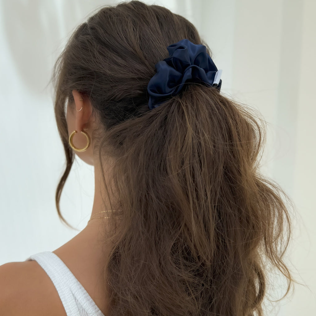 Organic Premium Silk Scrunchie - Midnight Blue
