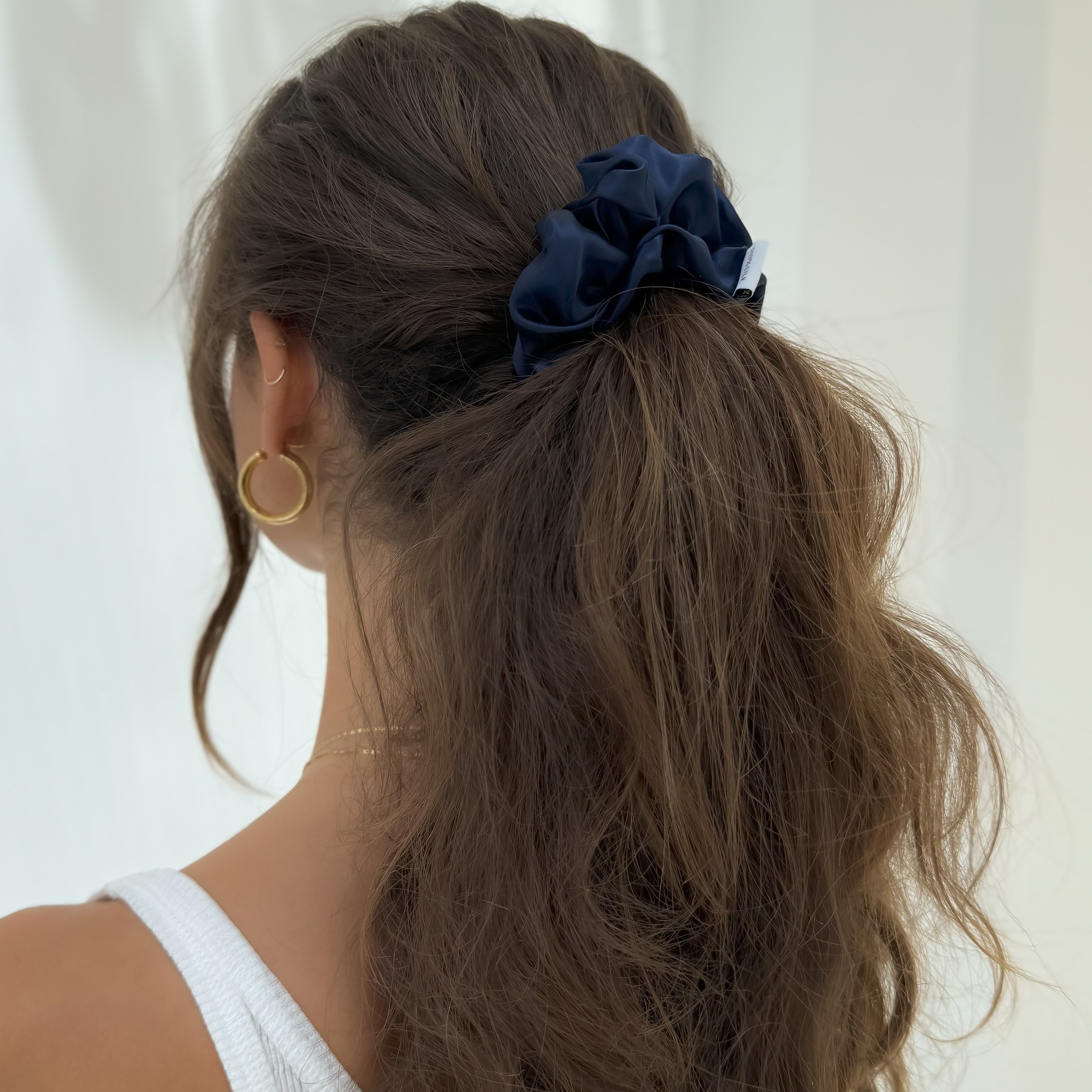 Organic Premium Silk Scrunchie - Midnight Blue